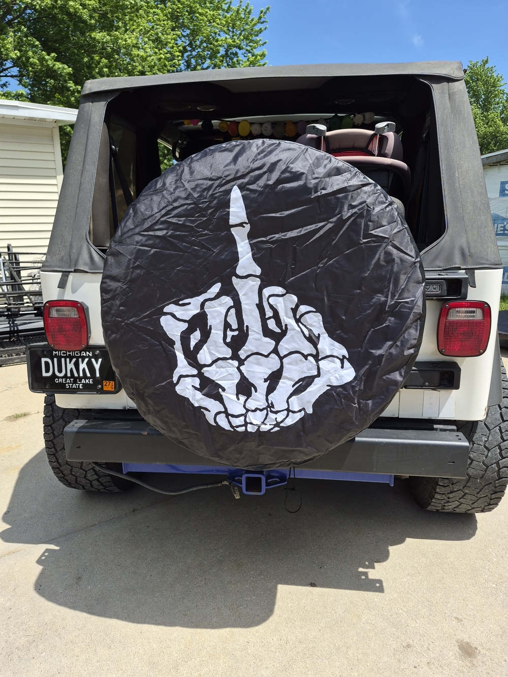 Skull Hand Middle Finger Spare Tire Cover - Black & White